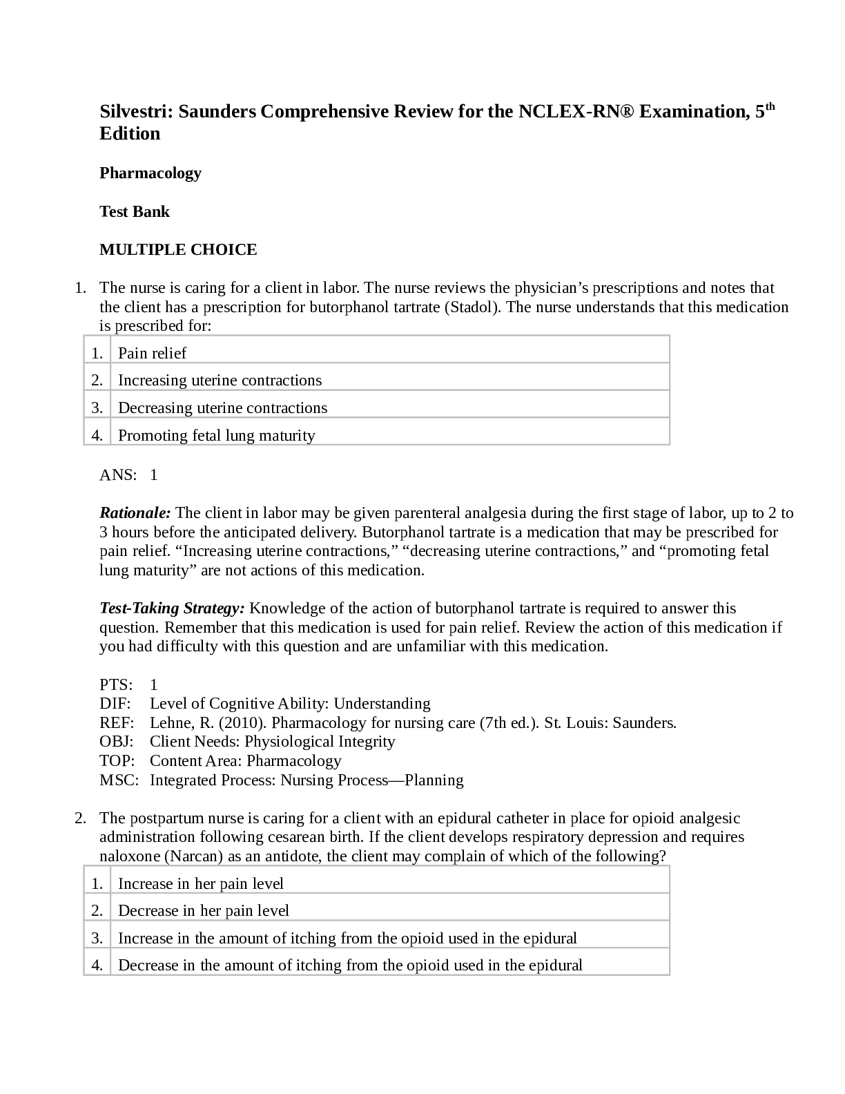 Preview image for Evolve Saunders Comprehensive Review for the NCLEX-RN® Examination TEST BANK(PHARMACOLOGY)